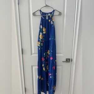 Old Navy Blue Floral High Neck waist defined Maxi dress Size small